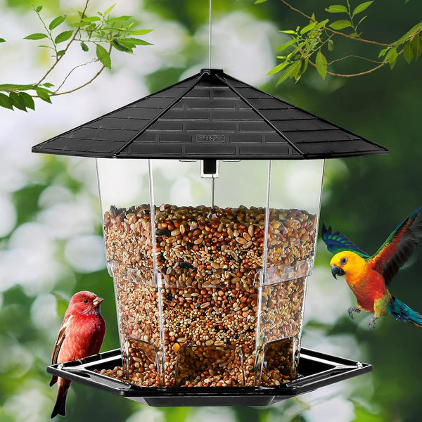 Jealoeur Bird Feeders for Outdoors Hanging Bird Feeder Wild Birds Seed, Black 1 Black