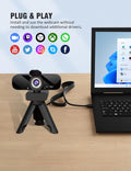 Tewiky Full HD 1080P Webcam with Microphone, Wide Angle, Rotatable Tripod, Privacy Cover