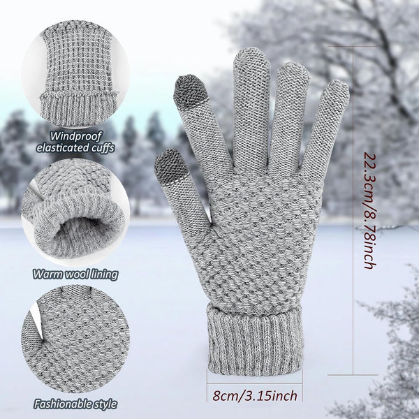 2 Pairs Women's Gloves for Cold Weather, Winter Touch Screen Gloves Women, Warm Fleece Lined Knit Gloves Black, Gray