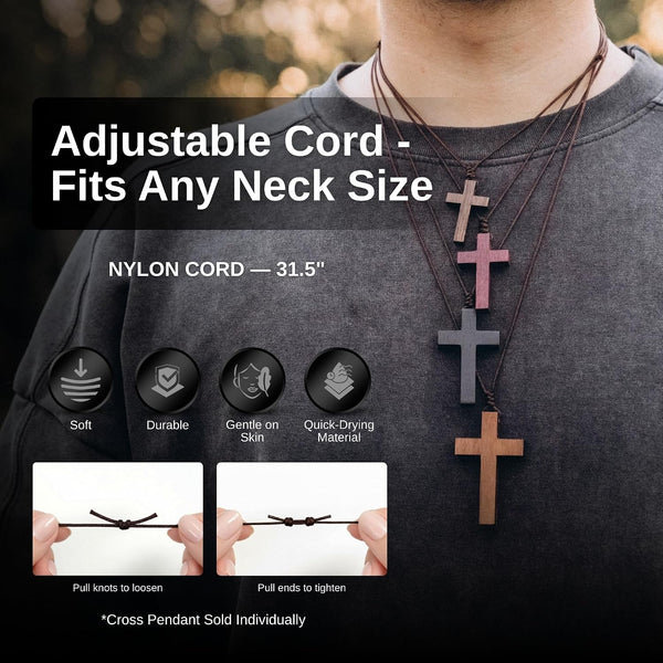Natural Walnut Wood Cross Necklace for Men & Women - Small Wood Cross Pendant Necklace for Car Mirror - Wooden Religious Pendant Jewelry Walnut -