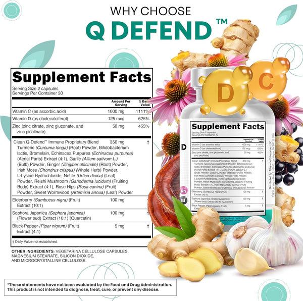 Clean Nutraceuticals Quercetin Zinc Vitamin C Vitamin D Bromelain Elderberry - Lung Immune Support Supplement Adults with Artemisinin, Sea Moss,