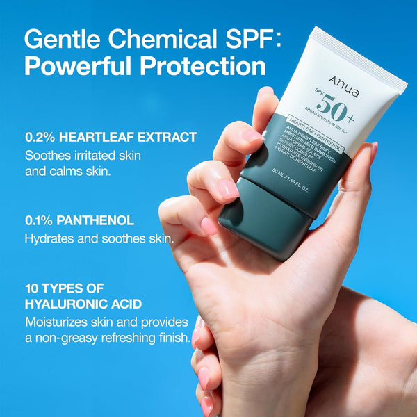 Anua Heartleaf Silky Moisture Mild Sunscreen, Broad Spectrum SPF 50+ with Moisturizing Formula, Lightweight Korean Sunscreen, Natural Finish,