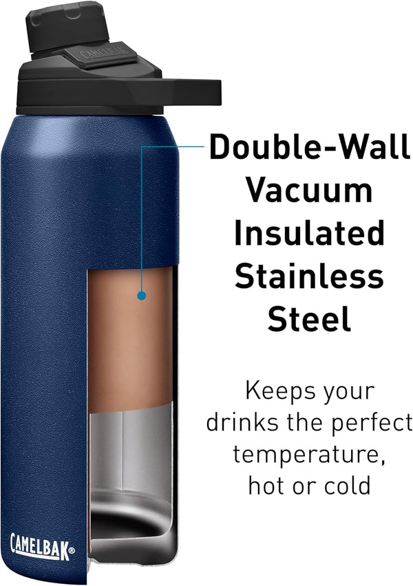 CamelBak Chute Mag Vacuum Insulated Stainless Steel Water Bottle, Magnetic Leak‑Resistant Cap for Everyday Hydration 32 Ounces Navy