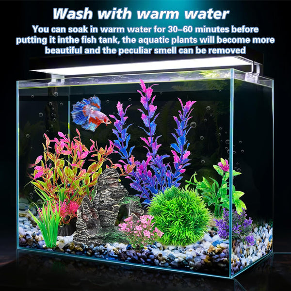 Ameliade Aquarium Artificial Plastic Plants Decorations and Rock Cave Decor Set Goldfish Betta Fish Tank Accessories Small Large Fish Bowl