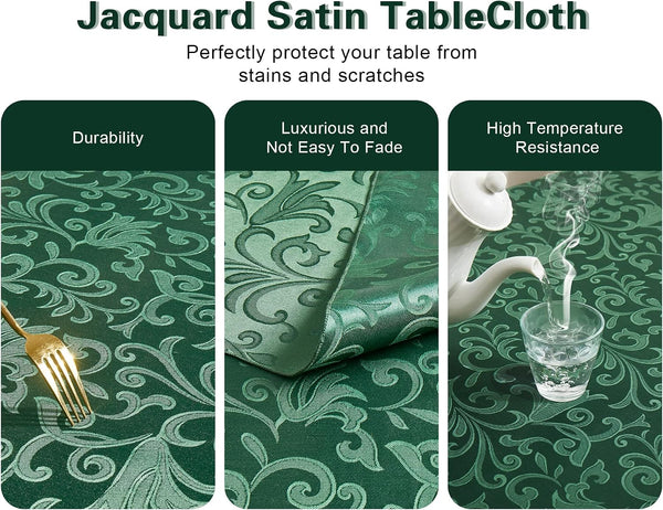 Scroll Damask Jacquard Square Green Tablecloth 52"X52"，Wipeable Table Cover for Dining Table, Buffet Parties and Camping Green 52" x 52" (Square)