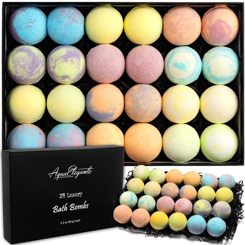 Luxury Bath Bombs for Women - Gift Set of 24 Bathbombs with Organic Essential Oils - Natural Vegan Soap for Moisturizing Fizzy Bubbles Green Tea,