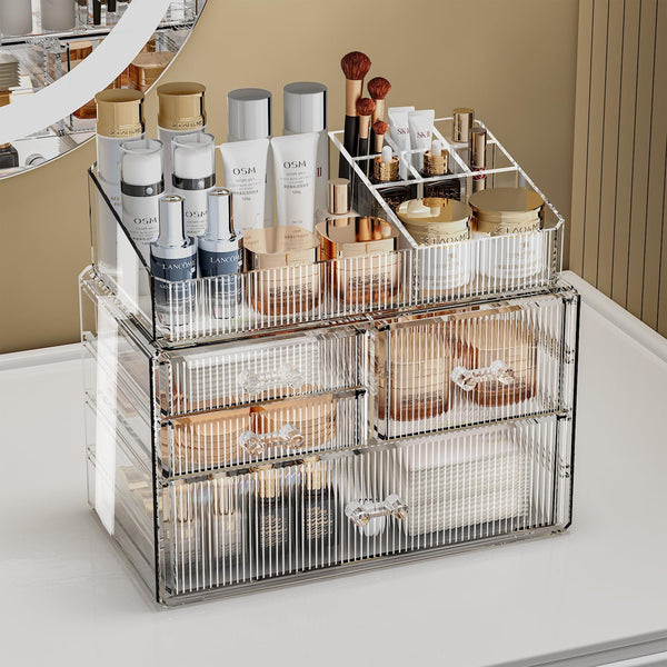 ZHIAI Stackable Storage Drawer, Acrylic Organizer, Cosmetic Organizer for Dresser, Vanity, Kitchen Cabinet, Bathroom, Under Sink, Home