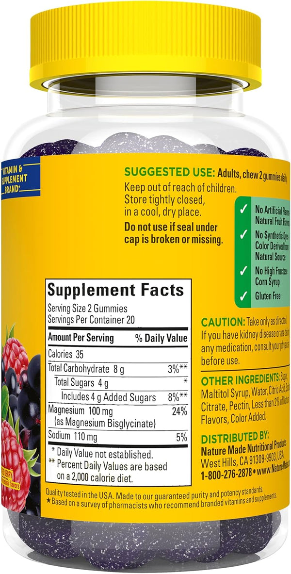 Nature Made High Absorption Magnesium Glycinate Gummies, 40 Count 40 Count (Pack of 1)