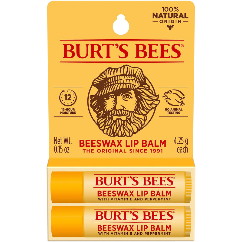 Burt'S Bees Lip Balm - Original Beeswax, Lip Moisturizer with Responsibly Sourced Beeswax, Tint-Free, Natural Origin Conditioning Treatment, 2