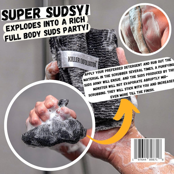 Extra Rough Exfoliating Washcloth-Extreme Body & Back Scrubber for Shower, Extra Long, Hygienic Rough Exfoliator, Men & Women, 2 Count Pack, Black