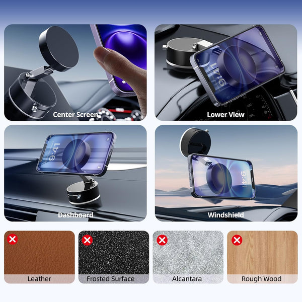 Vacuum Suction Magnetic Phone Holder, Upgraded Suction Cup Phone Holders, Magnetic Car Phone Holders for Phone and All Smartphones, Portable Phone