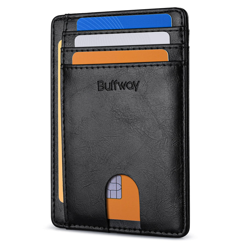 Buffway Slim Minimalist Front Pocket RFID Blocking Leather Wallets for Men and Women - Alaska Black Small Alaska Black