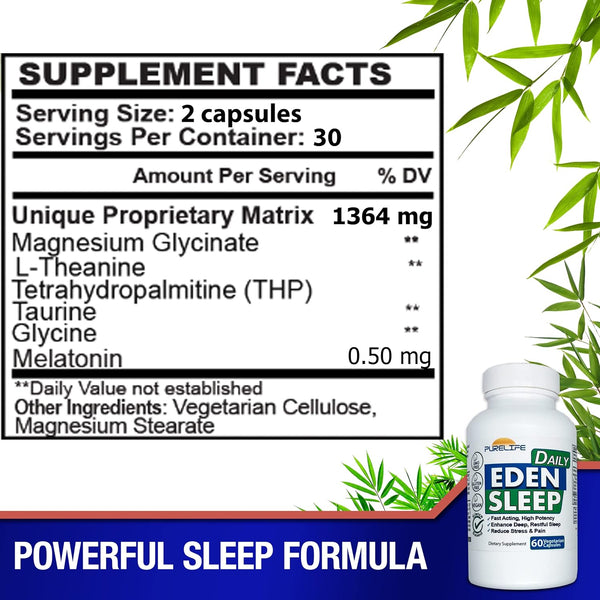 Eden Daily Sleep [New GABA Free Formula] Ã¢ÂÂ Fall Asleep Faster, Relax Your Muscles, Promote Deep and Restful Sleep (60 Vegan Capsules)