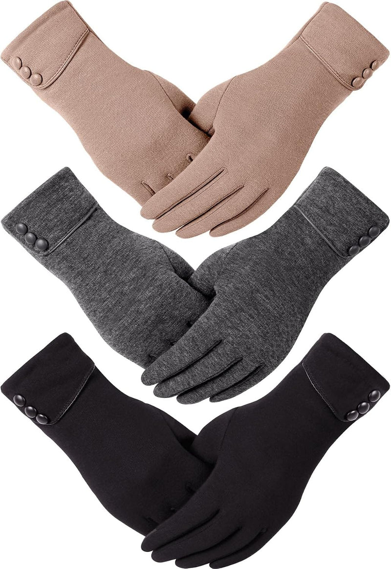 Dimore 3 Pairs Winter Gloves for Women Cold Weather Girls With Touch Screen Fingers Warm Thick Texting Bulk Wholesale Black1/Grey1/Khaki1