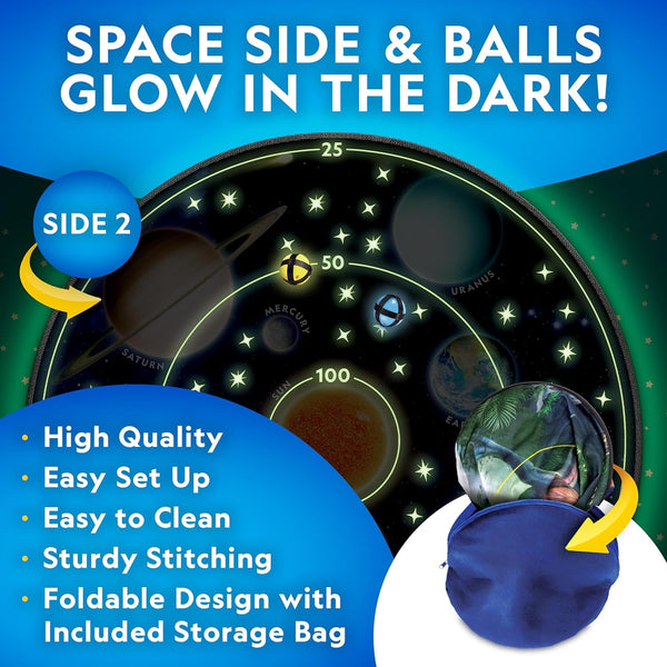 National Geographic Kids Glow in the Dark Dart Board for Kids - Dart Ball Game Set with 28" Reversible, Glowing Dartboard and Sticky Balls, Indoor