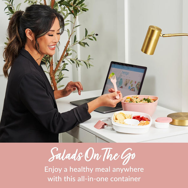 Bentgo Salad Container - 54 oz Bowl with 4-Compartment Toppings Tray, Dressing Container, Reusable Fork, BPA-Free Lunch Box for Meal Prep & Food