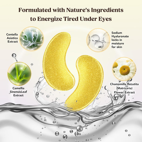 DERMORA Golden Glow under Eye Patches (20 Pairs Eye Gels) - Rejuvenating Treatment for Dark Circles, Puffy Eyes, Refreshing, Revitalizing, Travel,