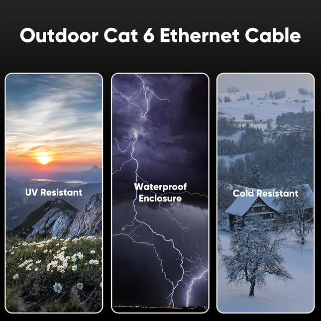 Cat 6 Outdoor Ethernet Cable 150 Ft, 24AWG 10Gbps Cat6 Cable Cord Waterproof Direct Burial LLDPE UV Jacket, Internet Net