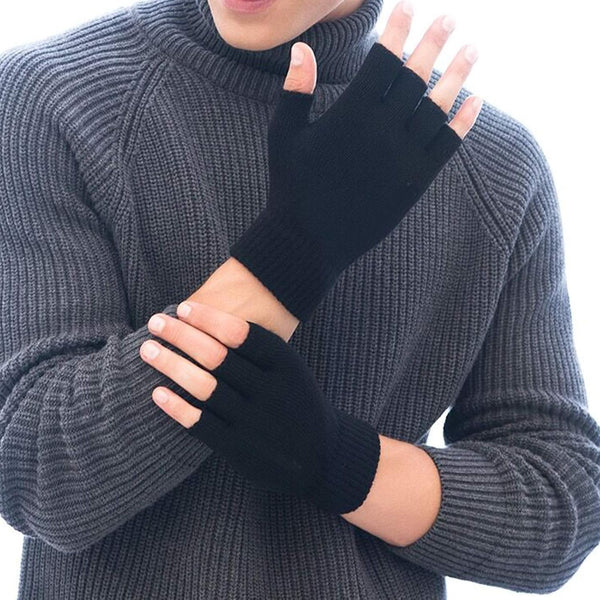 monochef Fingerless Gloves Half Finger Winter Warm Knit Thermal Working Running Biking Driving Typing Men Women Black Black 2 Pairs