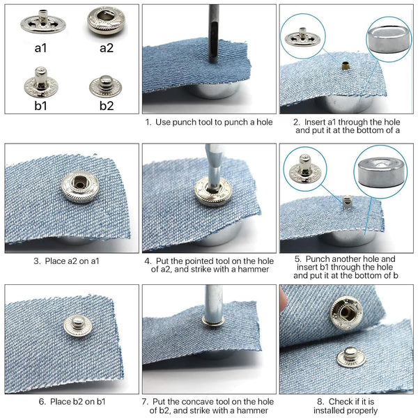 14Pcs Rivet Setter, Leather Die Punch Snap kit, Stainless Steel Rivet Setting Tool for Bag Making DIY Leather Crafts with Non Slip Base |