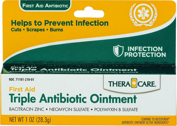 TheraCare Triple Antibiotic Ointment, 1 oz Tube | First Aid, Infection Protection for Minor Cuts, Scrapes & Burns, Bacitracin 1 Ounce