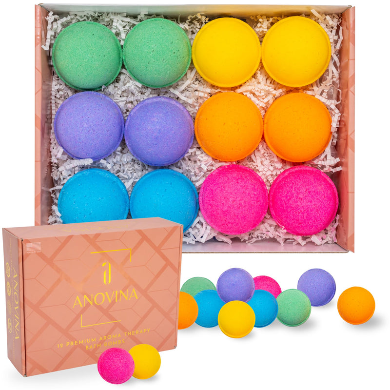 Anovina Natural Bath Bomb Gift Set for Women – Clean Luxury Bathbombs with Essential Oils – Non-Toxic Organic Bath Bombs for Relaxation – All
