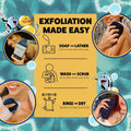 GOSHI Exfoliating Shower Sponge - Rip-Resistant, Rapid-Drying Exfoliating Bath Sponge for All Skin Types - Indigo Blue - Made in Japan |