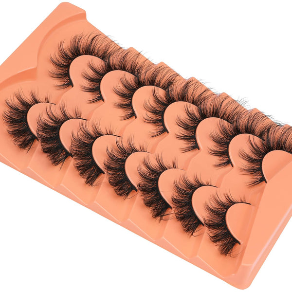 False Eyelashes Wispy Lashes Natural Look Fake Eyelashes Cat Eye Lashes Mink Fluffy Strip False Lashes Fox Eye Lashes Pack 7 Pairs ALICROWN C-