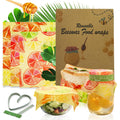 Beeswax Food Wraps Reusable 6-Pack - 3 Sizes + Elastic Storage Wraps for Containers | Reusable Beeswax Bowl Covers & Stretchable Food Wrap |
