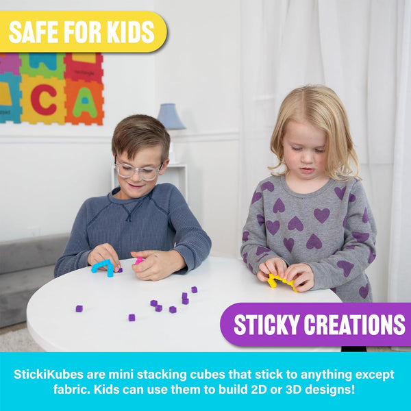 KOMARC GAMES Stickikubes, Mini Stacking Cubes That Stick to Anything, Non Toxic Kid Safe Sticky Blocks, Creative Construction Toy - 125 Cubes, 5