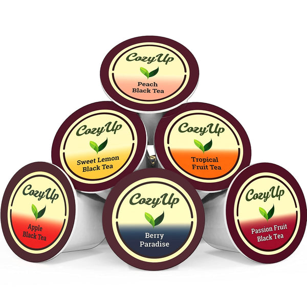 Cozy Up Iced Sweet Fruit Black Tea K-Cup, 36-Count 6 Flavors, Brew Over Ice | Compatible with Keurig Brewer, Guilt-Free Zero Calorie Sweetness,