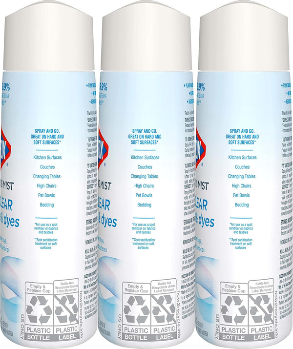 Clorox Free & Clear Disinfecting Mist Refill, Household Essentials, Fragrance Free, 14 Fluid Ounces, Pack of 3