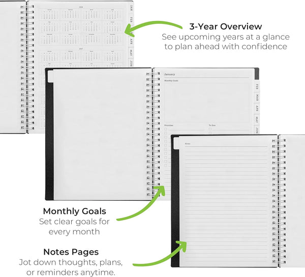 Walldeca 2025 Annual Weekly Planner, Weekly & Monthly Planner, Jan 2025 - Dec 2025 | Flexible Cover, Notes Pages, Twin-Wire Binding (2025 (8 X