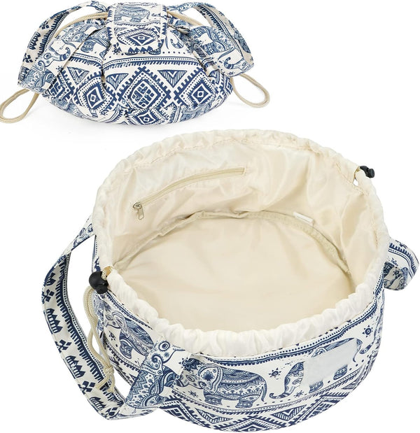 Narwey Barrel Drawstring Makeup Bag Large Cosmetic Bag Make up Bags Toiletry Bag Travel Bags for Toiletries Organizer for Women Gift for Teen