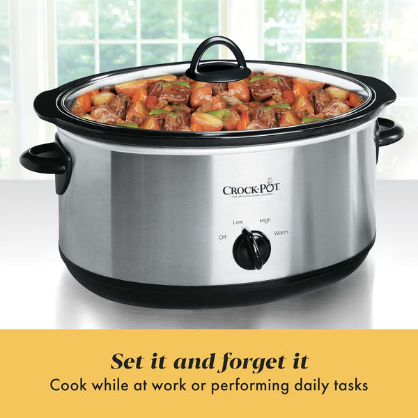 Crock-Pot 7-Quart Manual Slow Cooker, Family Size Serves 8+ People & Fits 6-lb Roast, Removable Stoneware with Warming Setting, Dishwasher Safe