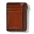 ID Stronghold RFID Blocking Front Pocket Wallet – Slim Minimalist Genuine Leather Wallet with Zipper Coin Pocket (Antiqued Brown)