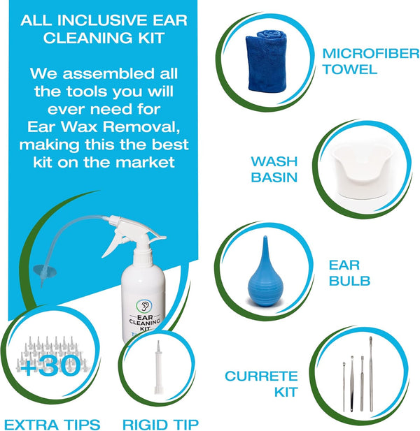 Ear Wax Removal Tool by Tilcare - Ear Irrigation Flushing System for Adults & Kids - Perfect Ear Cleaning Kit - Includes Basin, Syringe, Curette