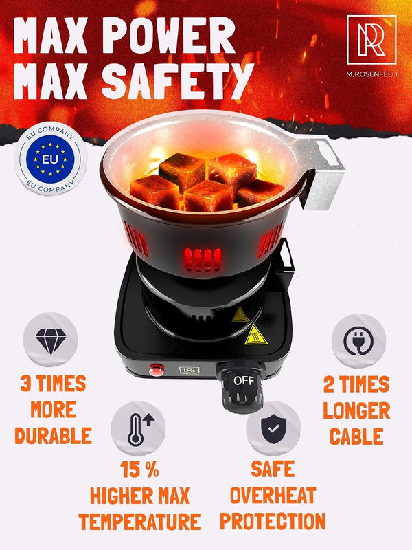 Hookah Coal Burner for Hookah – Premium FIRE Tower Multipurpose Electric Stove for Hookah Coals Burner for Shisha, Free Hookah Tongs, overheat