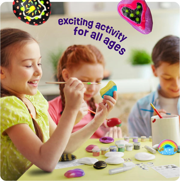 Dan&Darci Kids Rock Painting Kit - Glow in the Dark - Arts & Crafts Gifts for Boys and Girls Ages 6-12 - Craft Activities Kits - Creative Art Toys