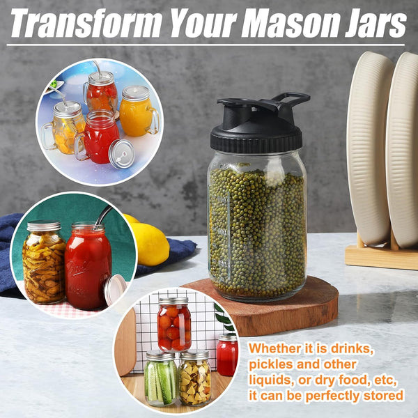 Pour Spout Lid for Wide Mouth Mason Jars, Leak-proof Ball Canning Lids & Reusable Flip Cap Jar Lids for Mess-free Pouring and Storing, 4 Pack