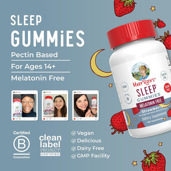 Maryruth Organics Sleep Gummies | Sugar Free | NO Melatonin | L Theanine | Lemon Balm Leaf | Chamomile | Vitamin B6 | Relaxation & Sleep Support |