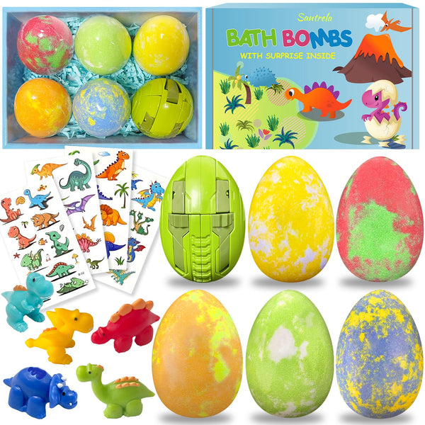 Bath Bombs for Kids with Surprise Toys Inside, Dino Egg Bath Bombs Gift Set with Dinosaur Toy for Boys Girls 3 4 5 6 7 8 9 Years, Bubble Fizzy Spa