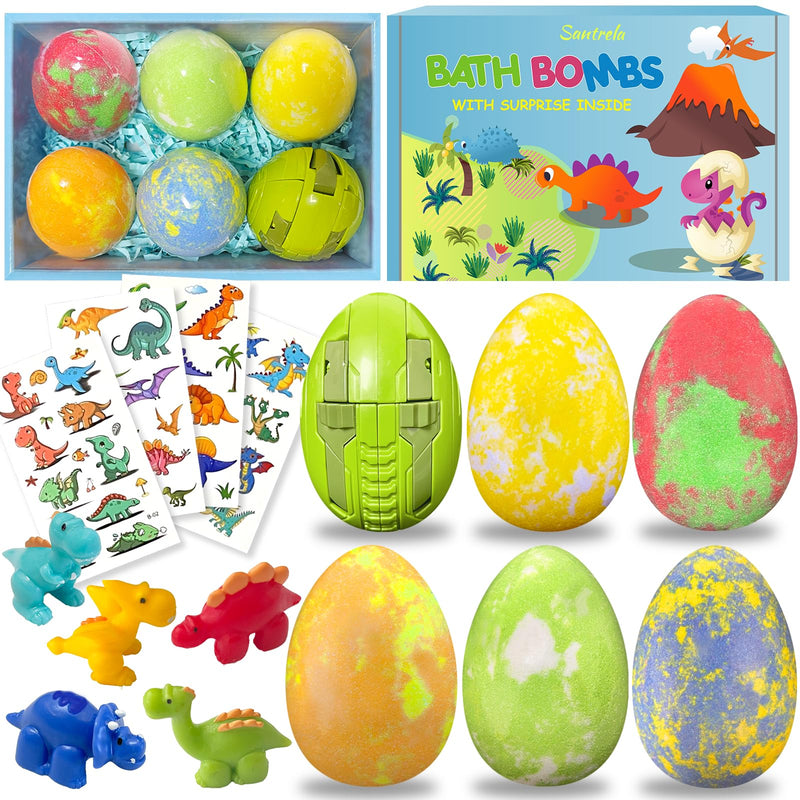 Bath Bombs for Kids with Surprise Toys Inside, Dino Egg Bath Bombs Gift Set with Dinosaur Toy for Boys Girls 3 4 5 6 7 8 9 Years, Bubble Fizzy Spa