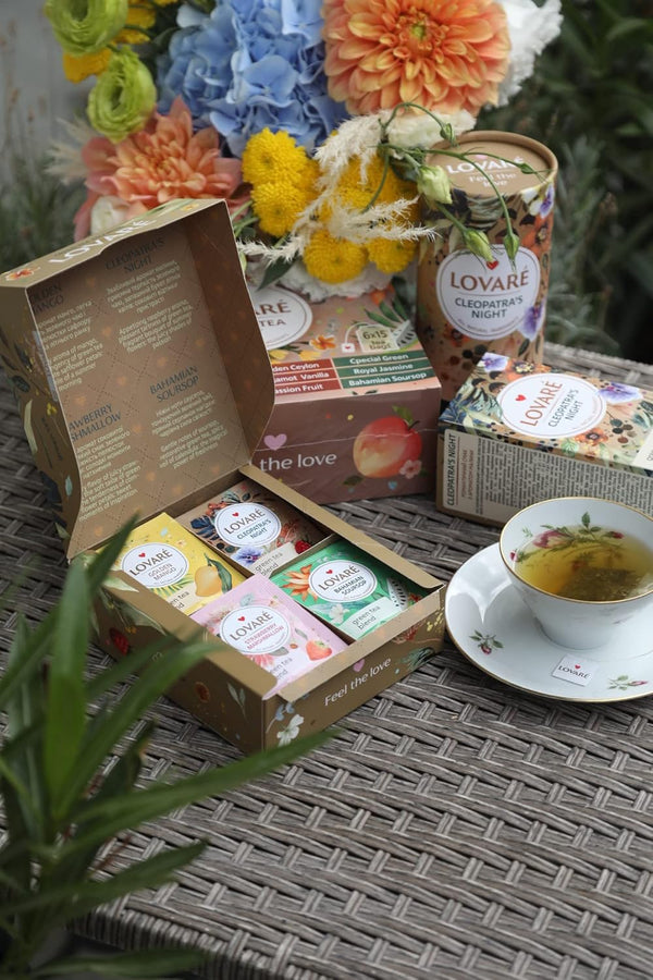 LOVARE Green Assorted Tea Variety Pack 32 Pack - Made in Ukraine - Tea Bags Individually Wrapped 4 Tastes - Golden Mango, CleopatraÃ¢ÂÂS Night,