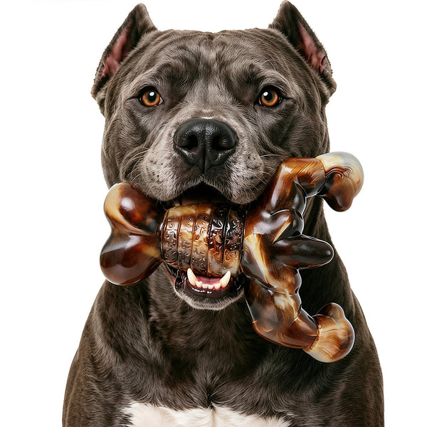 MOXIKIA Heavy Duty Dog Chew Toy for Aggressive Chewers, Medium Large Breed | Durable Bacon Flavored Bone, Tough Nylon, Keep Busy