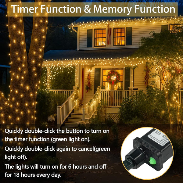 Connectable 200 LED String Lights Indoor Outdoor with Timer, 66FT 13 Modes Warm White Christmas Lights Waterproof, Twinkle Fairy Lights Plug in