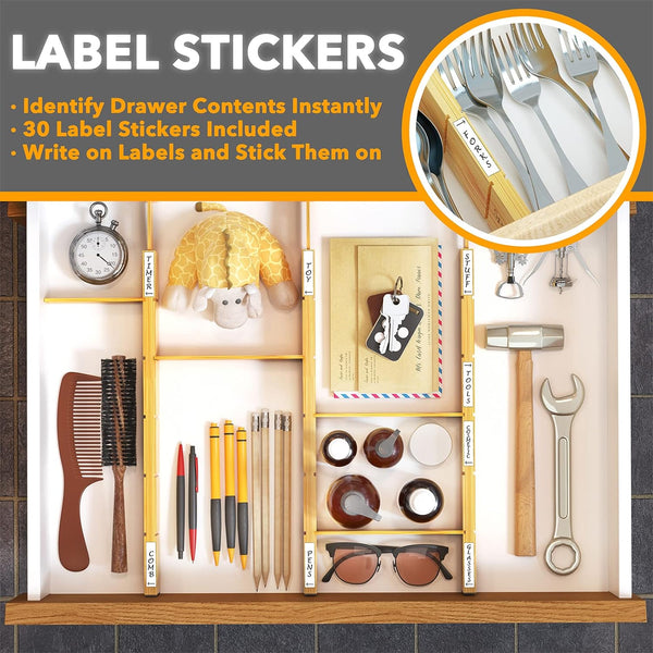 SpaceAid Bamboo Drawer Dividers with Inserts and Labels, Kitchen Adjustable Drawer Organizers, Expandable Organization for Home, Office, Dressers,