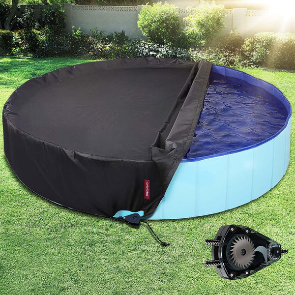 QH.HOME[2025 Upgraded Windproof] 63-64 Inch Kiddie Pool Cover Round, Collapsible Dog Pool Cover with Super Windproof Ratchet Design, Odorless