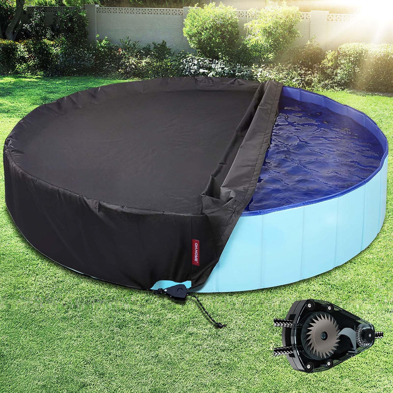 QH.HOME[2025 Upgraded Windproof] 63-64 Inch Kiddie Pool Cover Round, Collapsible Dog Pool Cover with Super Windproof Ratchet Design, Odorless