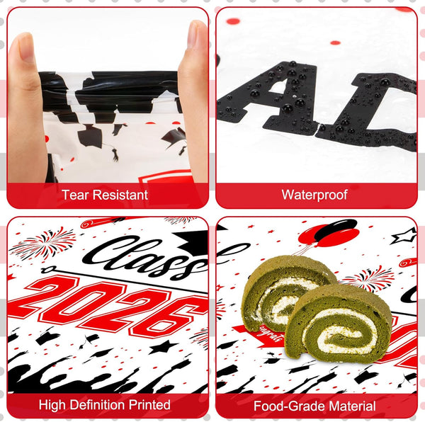 Graduation Decorations Class of 2026 Tablecloth - 3 Pcs Plastic Congrats Grad Table Cloth, Graduation Table Cover for Graduations Party